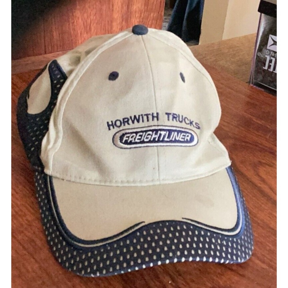 Horwith Trucks Freightliner Trucking Ball Cap Hat Adjustable Tan Navy Mens